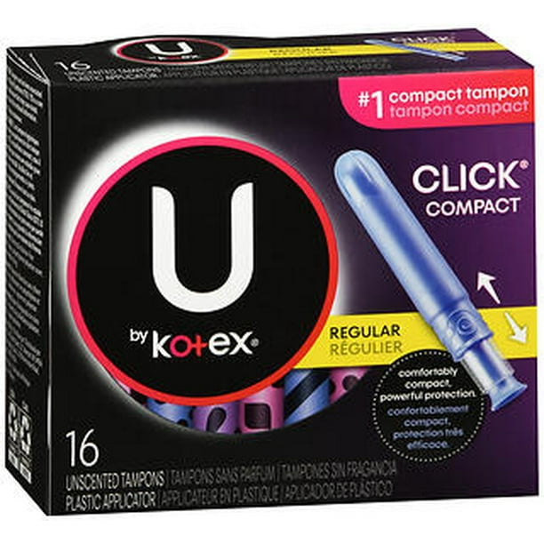 U by Kotex Click Tampons Compacts Non Parfumés Capacité d'Absorption Régulière - 16 ct