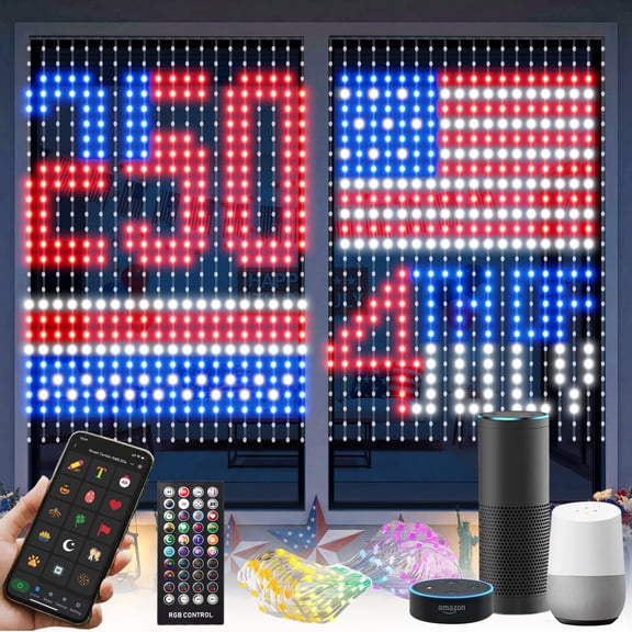 540 LEDs Smart WiFi RGBW Color Changing LED Window Lights with Alexa 4th of July Curtain Lights App & Remote Control Music Sync DIY Flag Waterproof Decor 5 x 6 FT