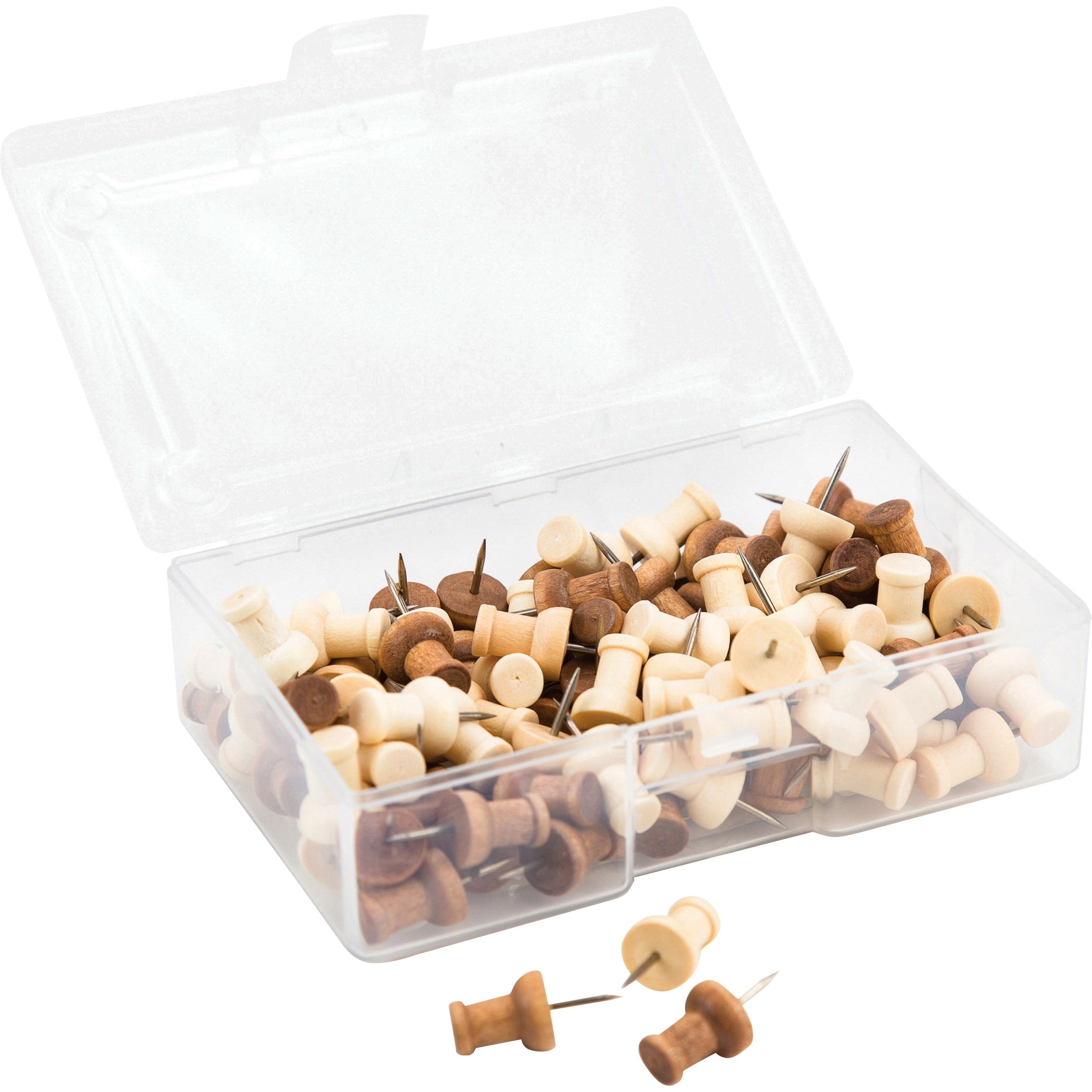 U Brands, UBR3085U0624, Wood Push Pins, 100 / Pack, Natural,Brown