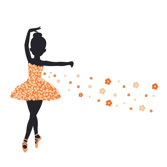 BALLERINA - Home Living Room Dance Studio Multicolored Floral Tutu Ballet Dress Decor Young Ballerina Design Vinyl Adhesive Wall Decal - Kids Girls Bedroom Art Flowers Décor Wall Sticker 10" x 8"