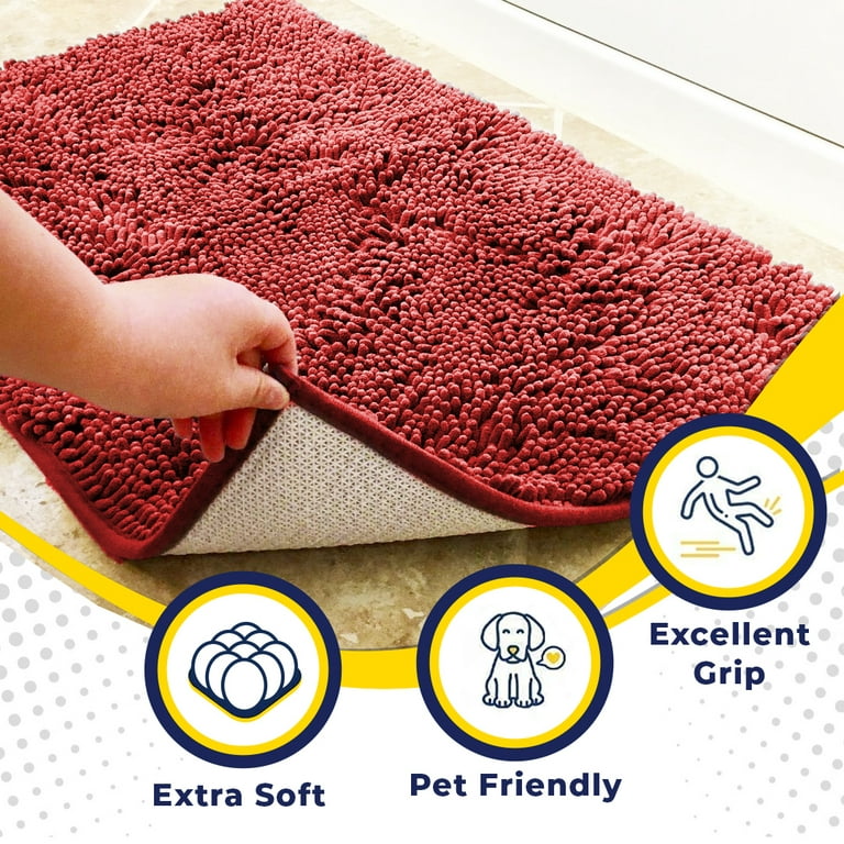 Washable Red Doormat Anti Slip Shaggy Eco Friendly Dirt Catcher Laundry  Room Mat