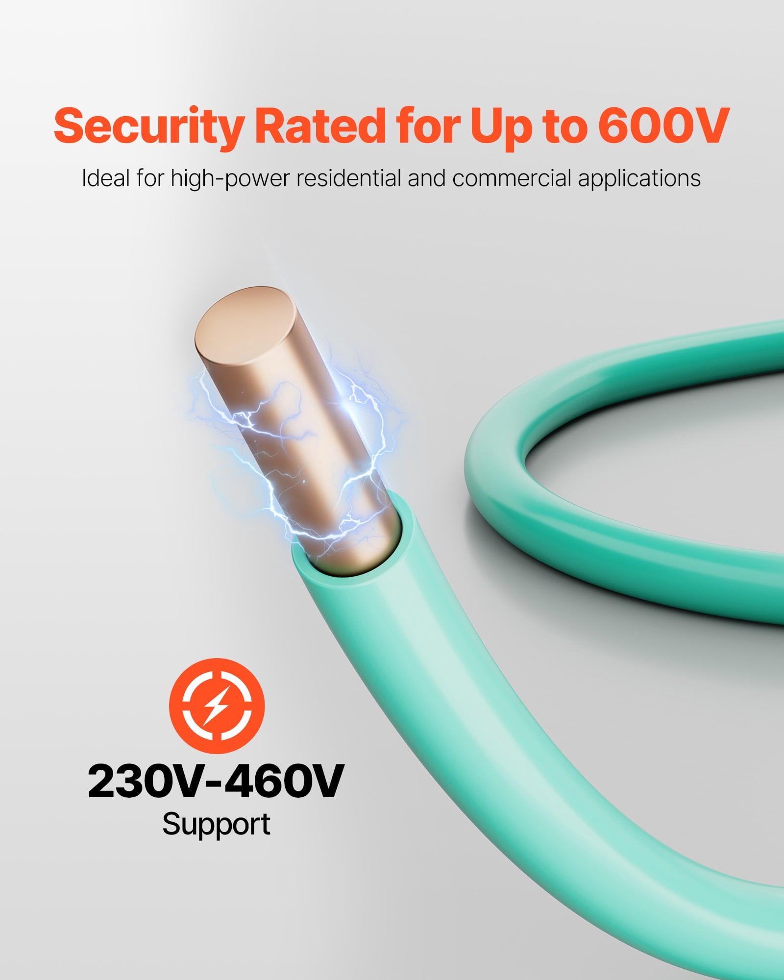 VEVOR 10 AWG Solid THHN Wire, 100% OFC Copper Electrical Building Wire with Nylon Jacket PVC Insulation, Rated for Up to 600 Volts, Heavy-Duty for Residential,Industrial,Commercial,Green (50 Feet)