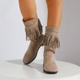 thumbnail image 2 of Fringed Mid Calf Boots for Women Boho Suede Chunky Low Heel Long Tassel Winter Fall Tall Boots, 2 of 7