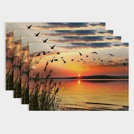 

Shiartex Birds Sunset Linen Cloth Table Mats Set of 4 for Dining Kitchen Restaurants Hotels - Washable & Heat-Resistant 18x12in