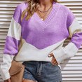 thumbnail image 5 of Gibobby Sueter para mujer Suéter informal cómodo con cuello en V y bloque de color para mujer para otoño e invierno(Morado,CH), 5 of 5
