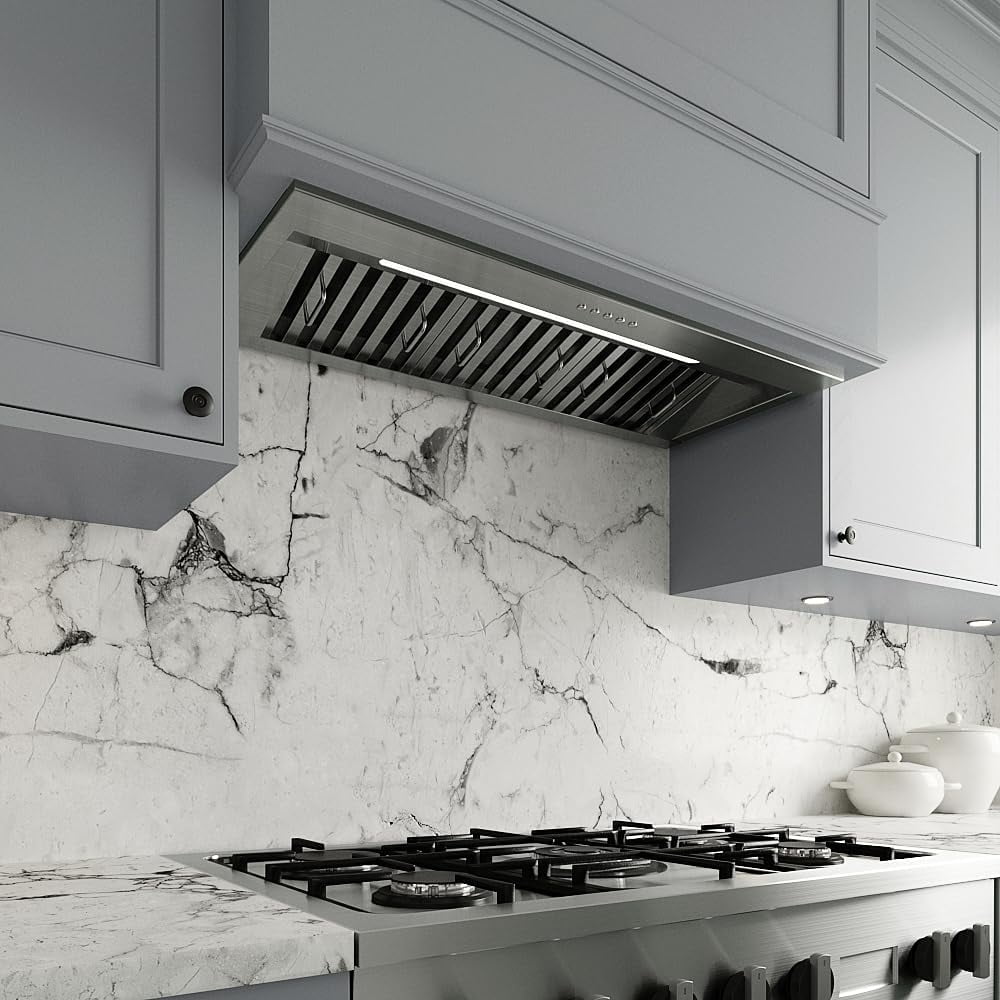Streamline 34 in. Pescara Ducted Insert 350 CFM Range Hood in Brushed Stainless Steel with Baffle Filters, Electronic Button Control, LED Light