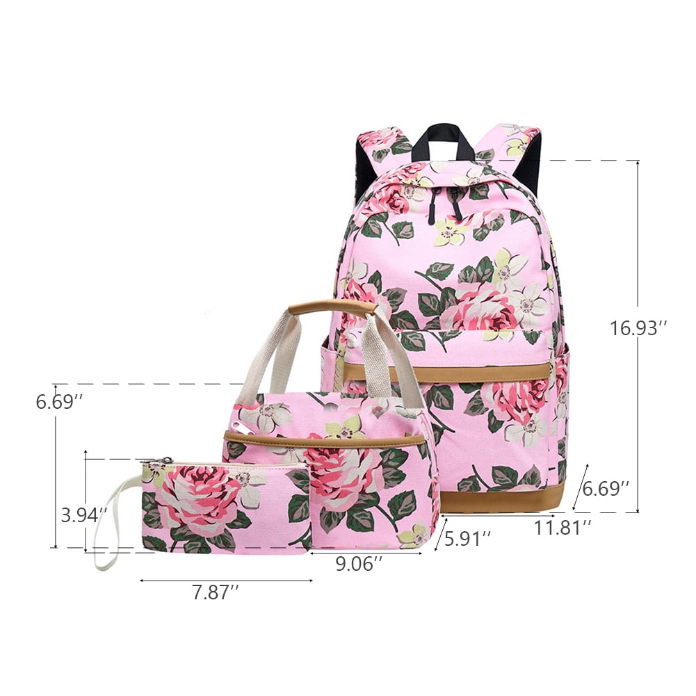 Kepooman 3Pcs Women' s Flower Prints Backpack with Lunch Box Pencil Case, Ladies Laptop School Bookbag Set for Outdoor Shopping Hiking, Pink Kepooman 3Pcs Women' s Flower Prints Backpack with Lunch Box Pencil Case, Ladies Laptop School Bookbag Set for Outdoor Shopping Hiking, Pink