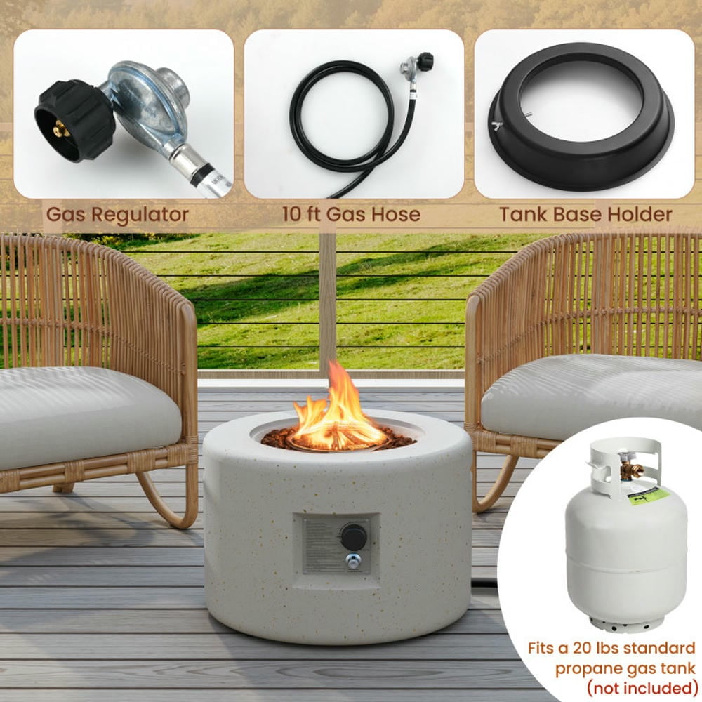 GVN Outside Fire Pits, Smokeless Fire Pit,Round Terrazzo Propane Gas Fire Pit with Hideaway Tank Holder and Lava Rocks