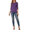 thumbnail image 2 of INSPIRE CHIC Women's V Neck Tiered Lace Ruffle 3/4 Sleeve Boho Layered Blouse Purple M, 2 of 6