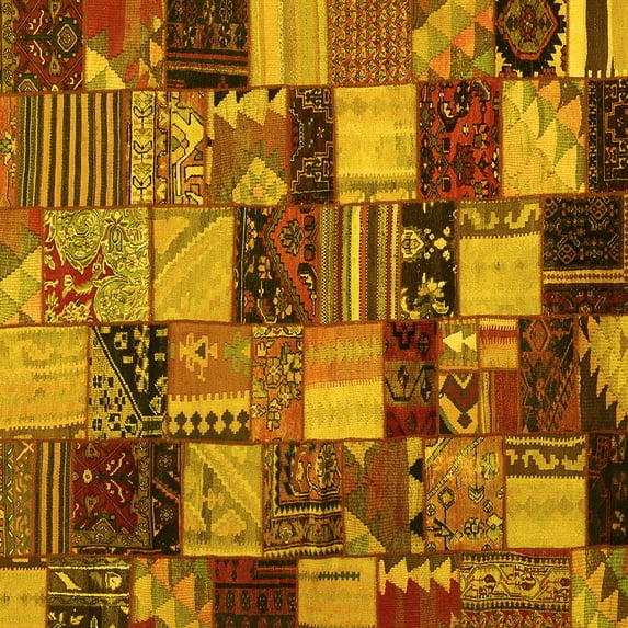Ahgly Company Indoor Square Patchwork Yellow Transitional Area Rugs, 4' Square