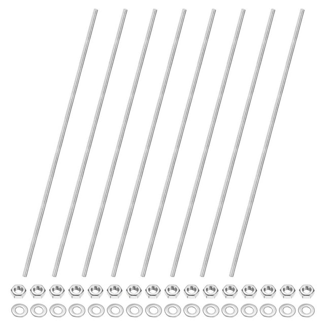 Uxcell Paquete de 8 Varillas Roscadas Completamente, M4x250mm Barra de Rosca Derecha de Acero Inoxidable 201 con Tuercas Hexagonales y Arandelas