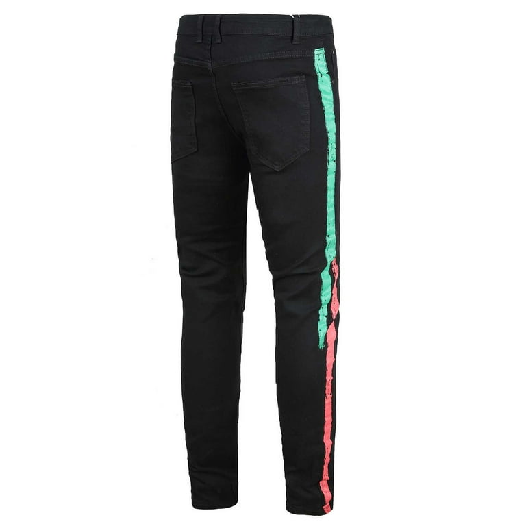 【massnoun】STN SIDE ZIPPER DAMAGE DENIM Herrnalise Men's Side Striped Denim Pants Slim Fit Skinny