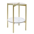 thumbnail image 1 of Signature Design by Ashley Wynora Table d'Appoint Ronde Contemporaine avec Verre et Faux Marbre, Blanc et Or, 1 of 2