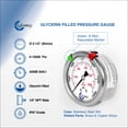 thumbnail image 2 of CARBO Instruments 2 1-2" Pressure Gauge, Stainless Steel Case, Chrome Plated Brass Connection, Lqiuid Filled, 0-15000 psi/kPa, Back Mount 1/4" NPT, 2 of 6