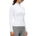 thumbnail image 4 of Stichou Women's Mock Neck Shirt Long Sleeve Slim Fit Spring Fall Tops Thermal Base Layer Soft Lightweight Stretch Undershirts White M, 4 of 6