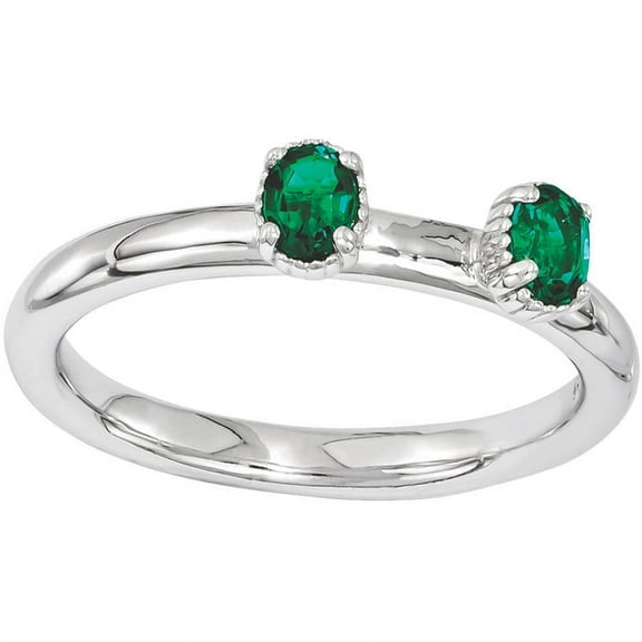 Created Emerald Sterling Silver Two-Stone Ring