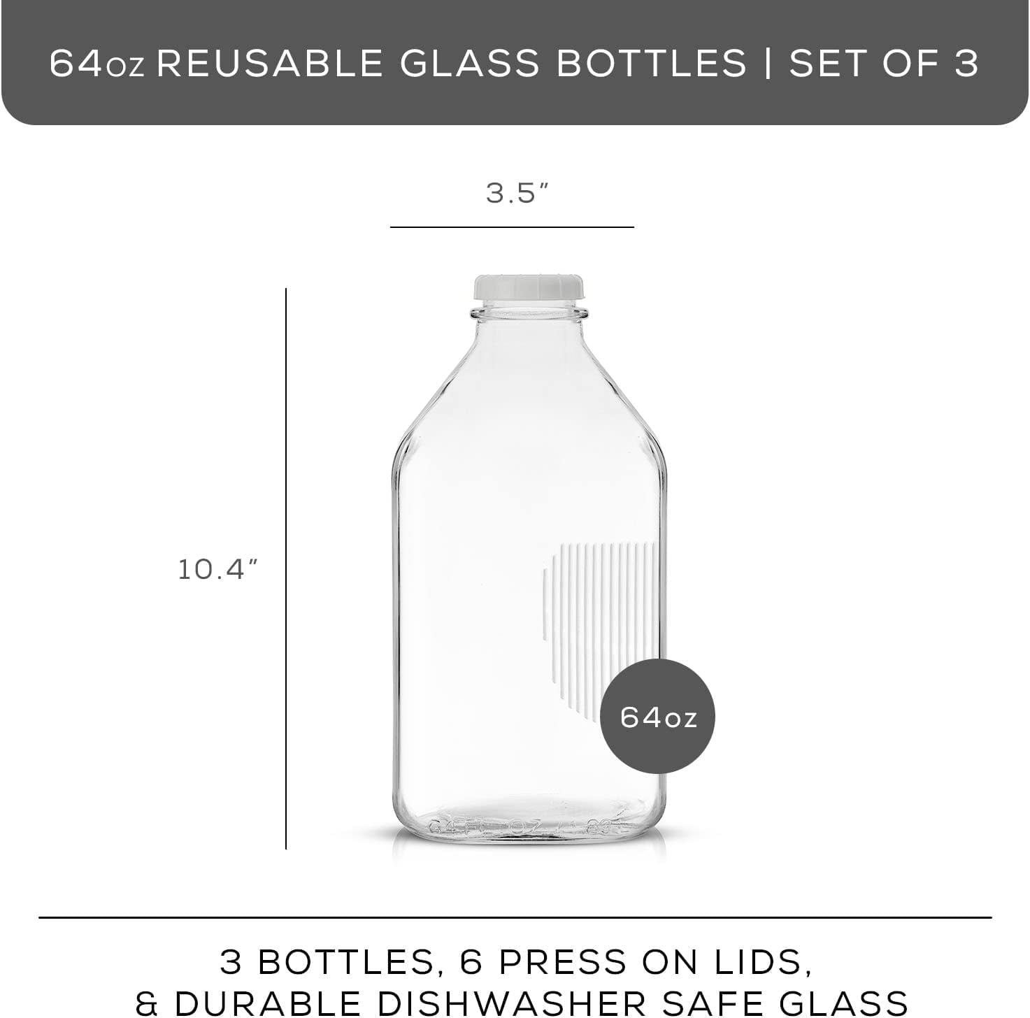 Half Gallon Glass Milk Bottle with Lid (4 Pack) 64 Oz Jugs and 8 White  Caps, Reusable Food Grade Mil…See more Half Gallon Glass Milk Bottle with  Lid