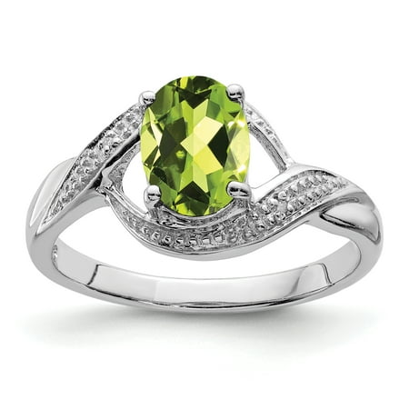 925 Sterling Silver Green Peridot Diamond Band Ring Size 7.00 Stone Gemstone Gifts For Women For Her