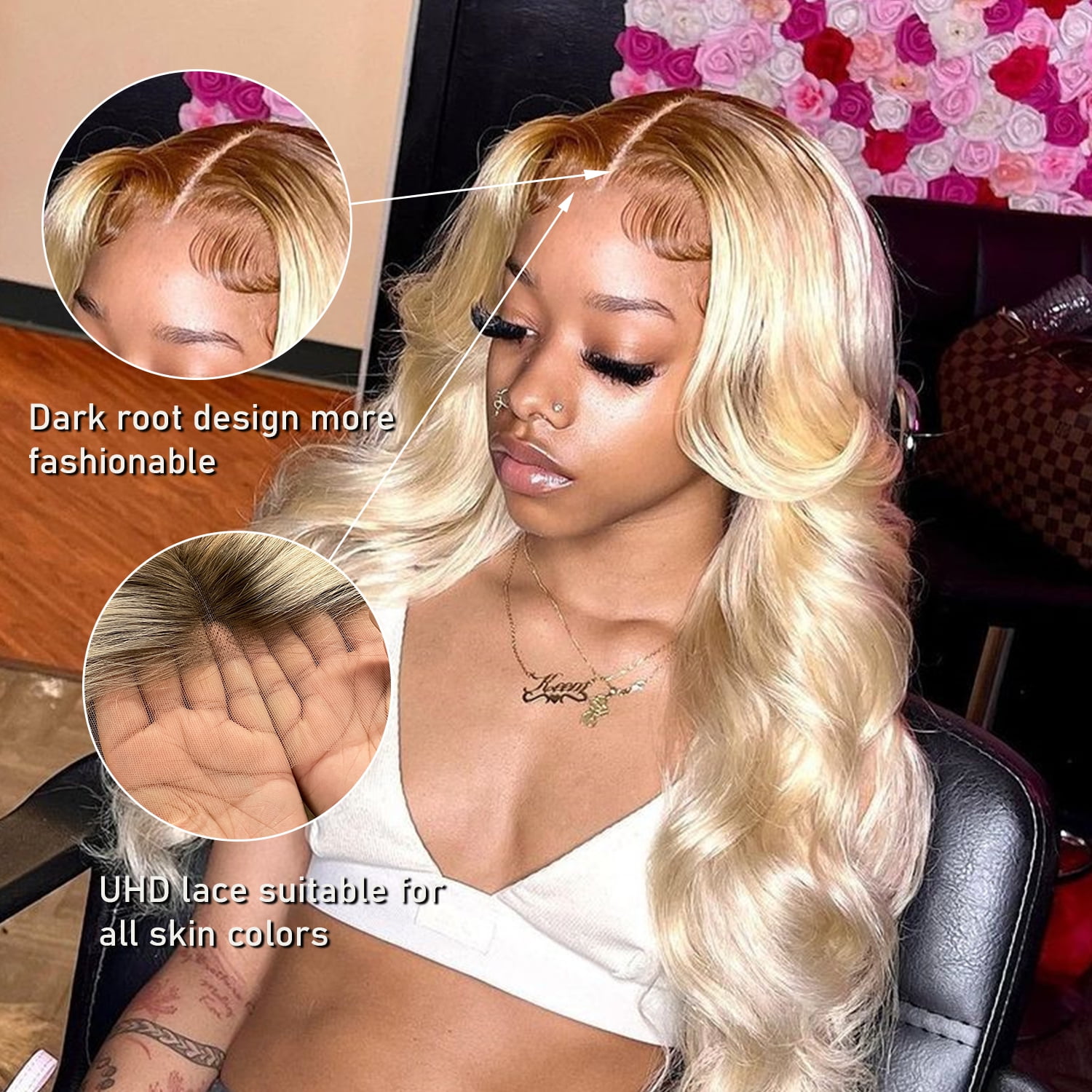Blonde Wig Human Hair 4/613 Lace Front Human Hair Wigs For Women Ombre Brown Blonde Pre-plucked 180% Density Body Wave Human Hair Wig 13x4 HD Transparent Frontal Wig Virgin Hair 22 Inches