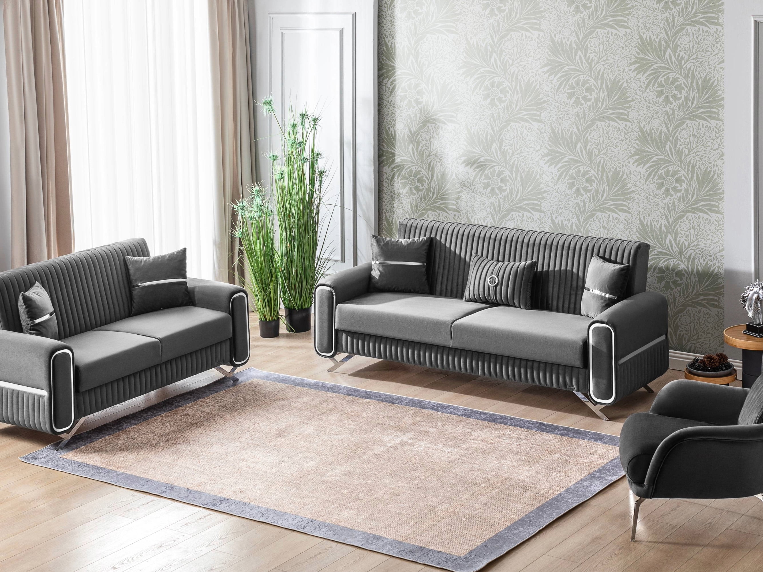 Ottomanson 67" Convertible Loveseat Sleeper with Storage, Modern Microfiber Sofa for Small Spaces, Gray