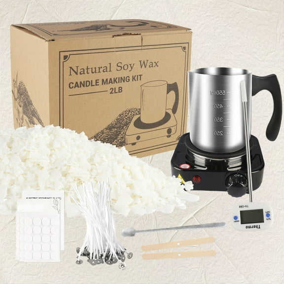 Adult DIY handicraft set, natural candles for candle making, candle making set, including 2-pound soy wax sheets, electric stove, candle wick, furnace