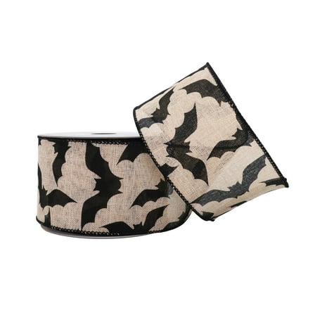 2.5" x 20ft. Bats Wired Faux Linen Ribbon by Celebrate It® Halloween-Halloween Ribbon for Crafting and Decoration