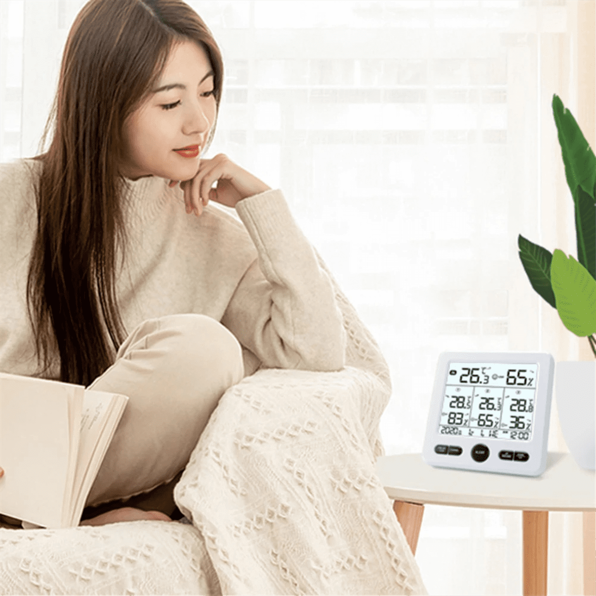 Weather Station Indoor/Outdoor Wireless Sensors Digital Thermometer Hygrometer LED LCD Display Thermometer(White)