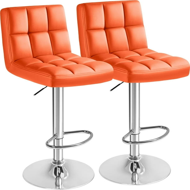 JJUN Bar Stools Modern Pu Leather Swivel Adjustable Hydraulic Bar Stool Square Counter Height Stool Set of 2 (Orange)