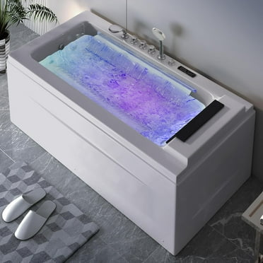 Whirlpool Bathtub, 67" Jetted Tub with Light, Hydro Massage Bathtub with Waterfall, SPA Bathtub with LED Control Panel & Chromatherapy, Whirlpool Tub with Pillow,Right Side