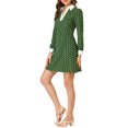 thumbnail image 4 of Allegra K Women's Contrast Cuff Polka Dots a Line Long Sleeve Dress, 4 of 6