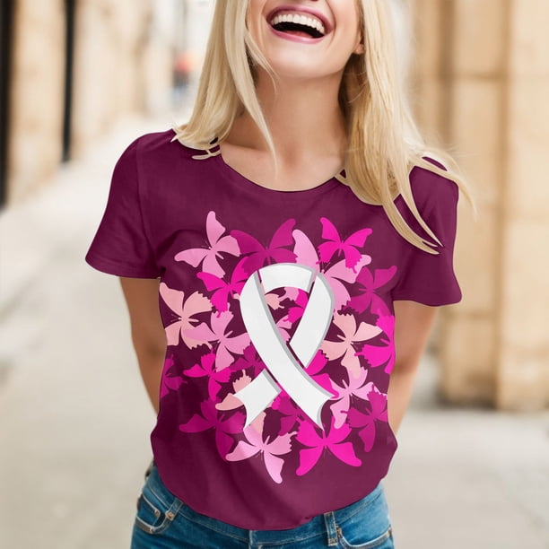 MKLEKYY Playeras Mujer Algodon Camiseta De Manga Corta Con Cuello Redondo Y Estampado Rosa Para Mujer 409 Talla M