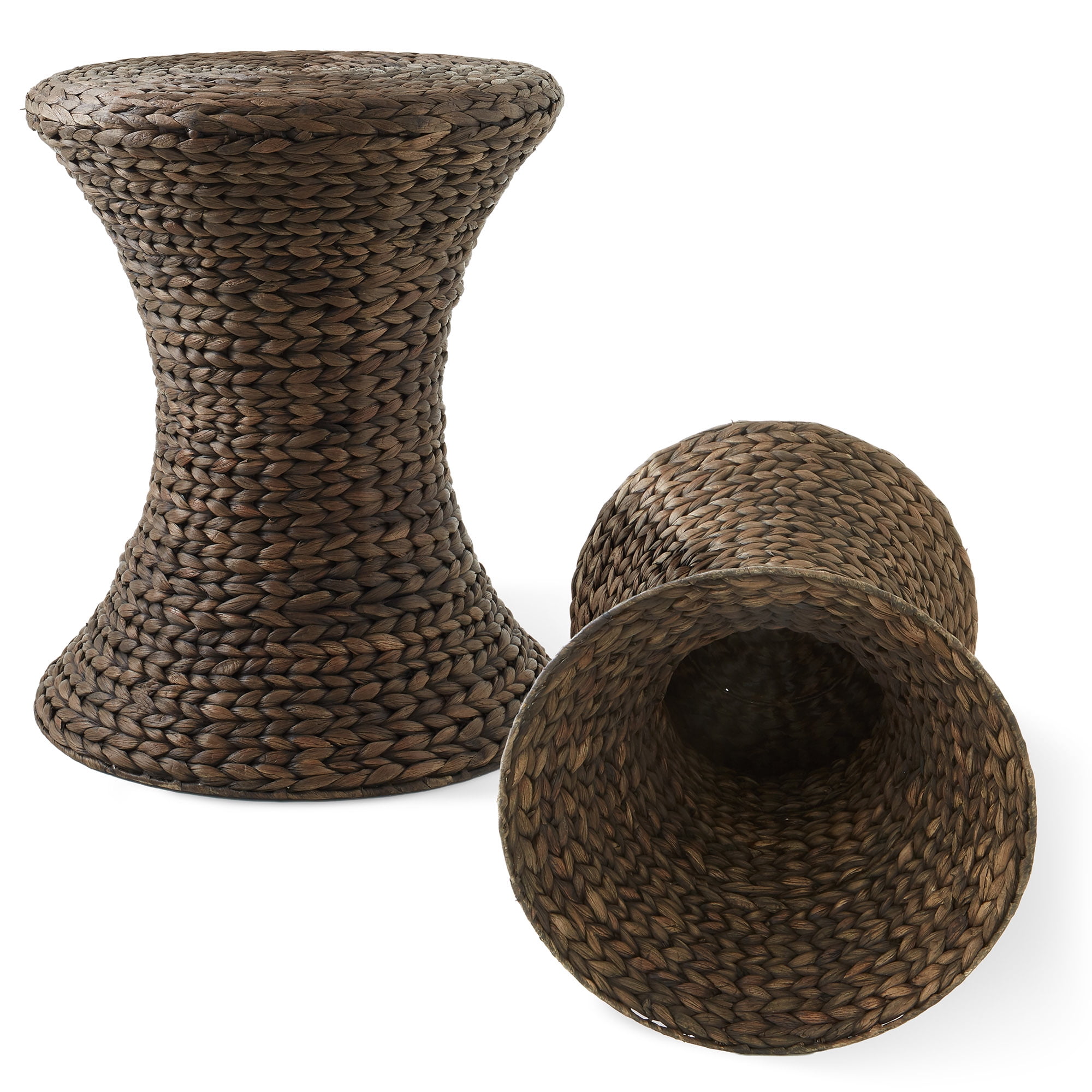 Casafield Hourglass Side Table - Espresso Dark Brown, Handwoven Water Hyacinth, Boho Wicker End Table for Bedroom, Entryway, Living Room, Office
