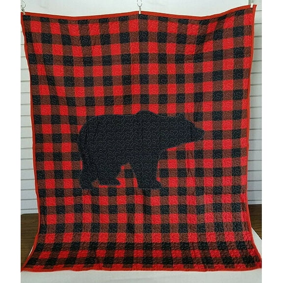 De Leon Collections 63031 60 x 50 in. Bear Buffalo Plaid Checkered Decorative Throw Quilt Blanket, Red & Black