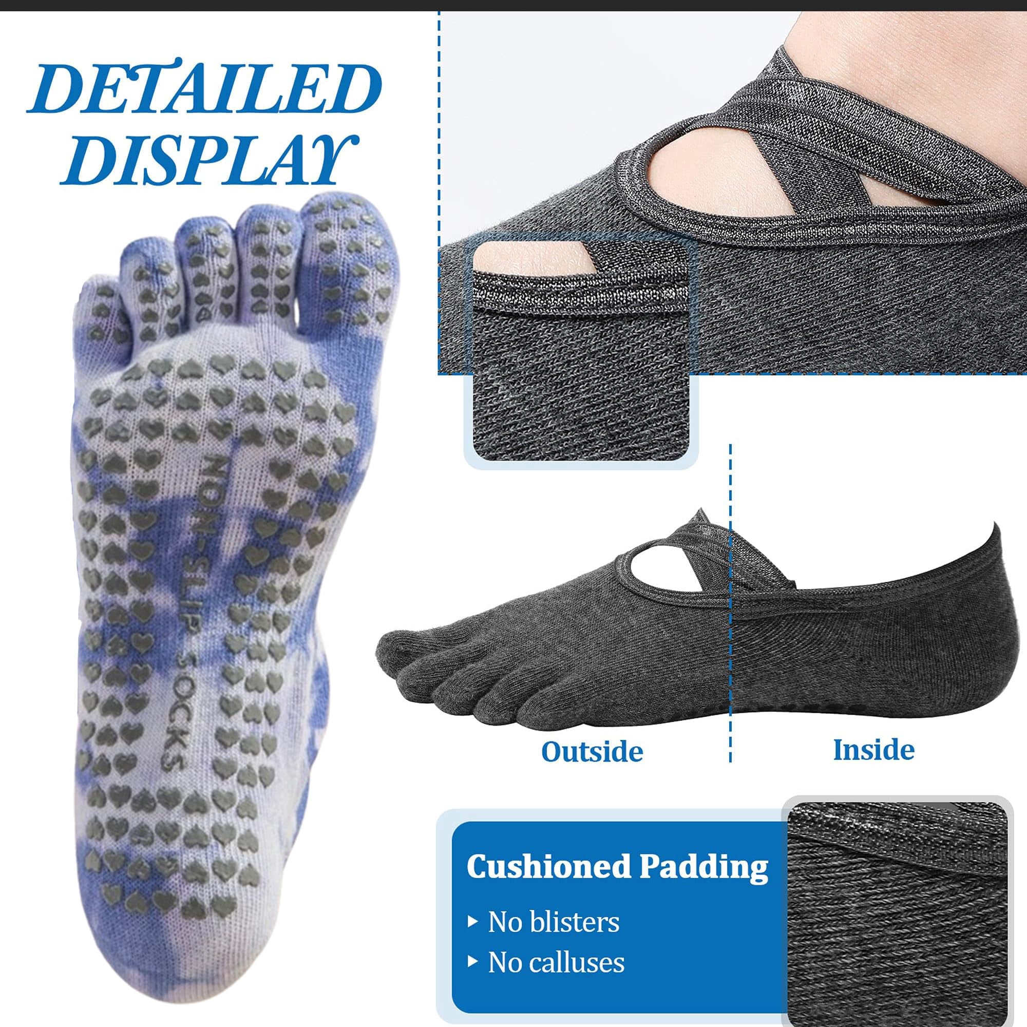 7 Pairs Yoga Toe Socks with Grip for Women. Non Slip, Sticky. Suitable for Pilates, Ballet, Dance, Barefoot