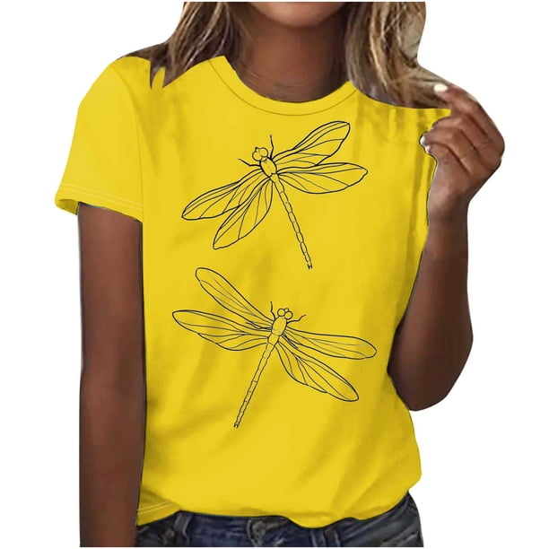 Camiseta de Manga Corta de Cuello Redondo Impresa para las Mujeres, Casual Diario Y Partido de Moda Superior