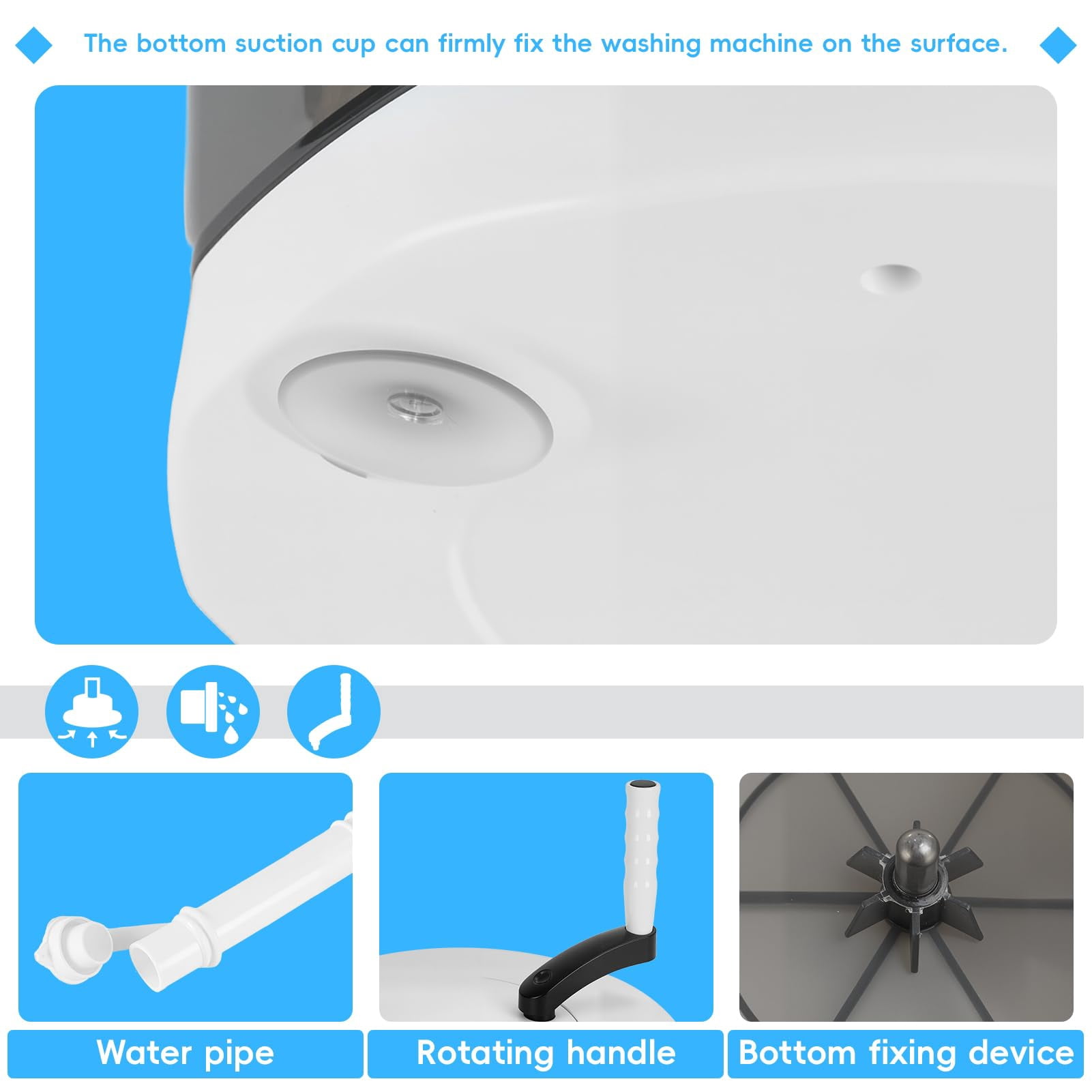 Hand Crank Washing Machine Laundry Basket, 2 in 1 Non-Electric Washer Manual Traveling Outdoor Washing Machine with Suction Cup Base, Mini Washer Dorm Travel Spin Dryer Use 2kg Capacity (Blue)