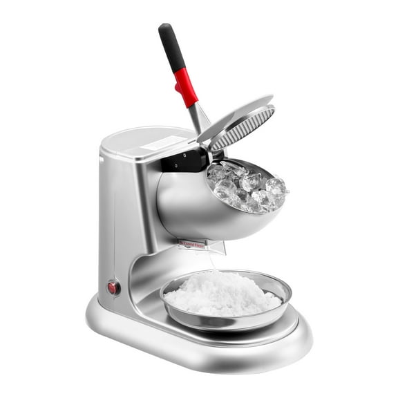 KFFKFF Electric Ice Crusher Machine, 220lbs/H Shaved Ice Maker with 4 Blades, Stainless Steel Snow Cone Machine with Bowl and Cover, 300W 2000RPM for Home and Commercial Applications, Silver