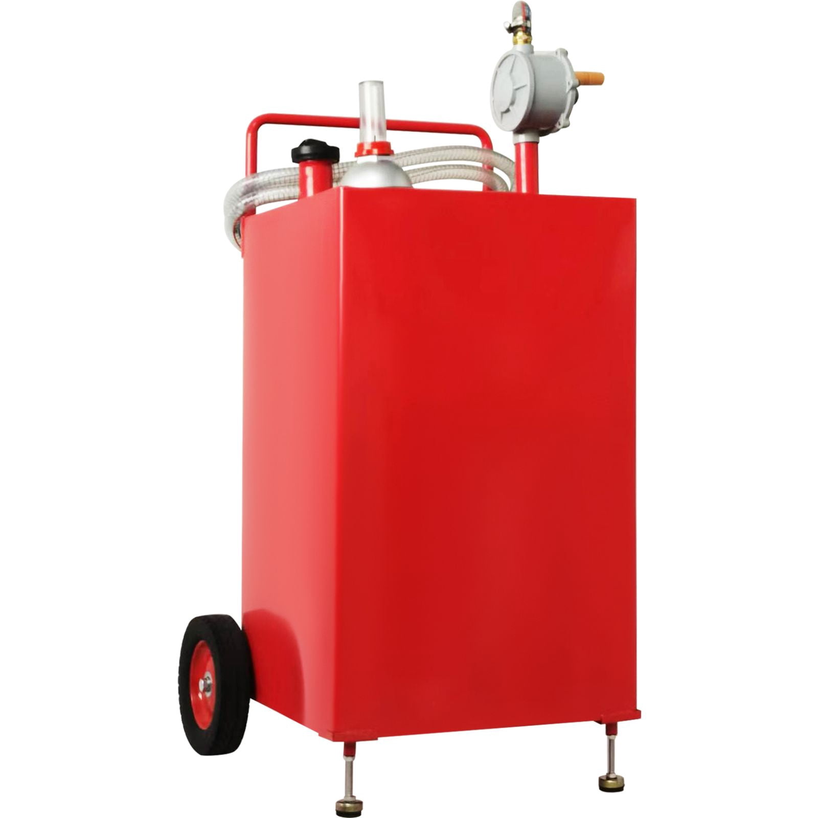30 Gallon Gas Caddy with Manual Hand Pump, Portable Red Fuel Storage Tank on 2 Wheels for Gasoline & Diesel, for Cars, Lawn Mowers, ATVs, Boats