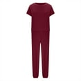 thumbnail image 4 of Penkiiy Womens Summer Cotton Linen 2 Piece Outfits Crewneck Half Sleeve Long Pants Jumpsuit Se L Wine, 4 of 6