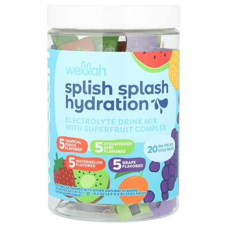 Wellah Splish Splash Hydration, Variety, 20 Stick Packs, 0.2 oz (4.9 - 5.2 g) Each