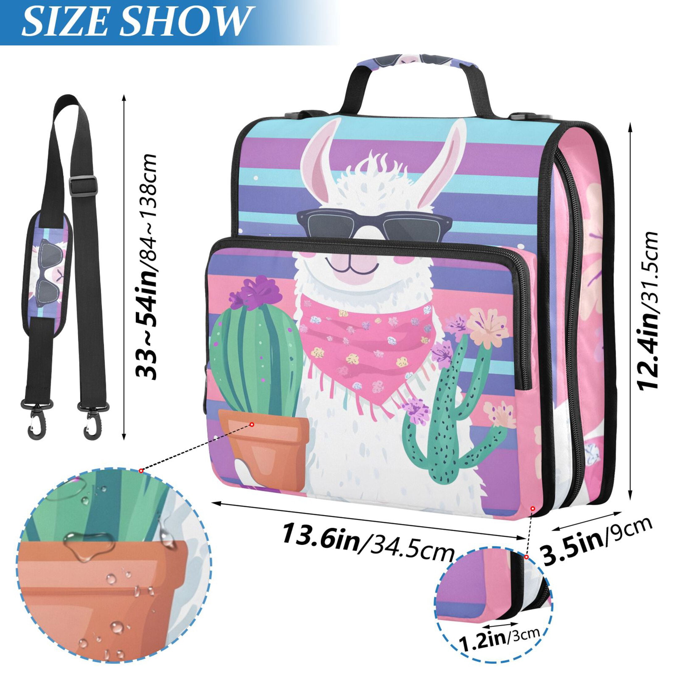3 Ring Zipper Binder with Shoulder Strap Waterproof Trapper Keeper 2 Inch D-Ring 500 Sheets Capacity Alpaca Holding Cactus