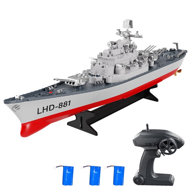Remote Control Battleship Remote Control Boat 2.4GHz Waterproof Large Size Ship Low Battery Alarm /off Water Power Outage Simulated Lighting 3 Battery