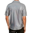 thumbnail image 3 of INSPIRE CHIC Shirts for Men's Button Down Short Sleeve Nightclub Prom Shiny Party 70s Disco Shirt XL Silver, 3 of 5