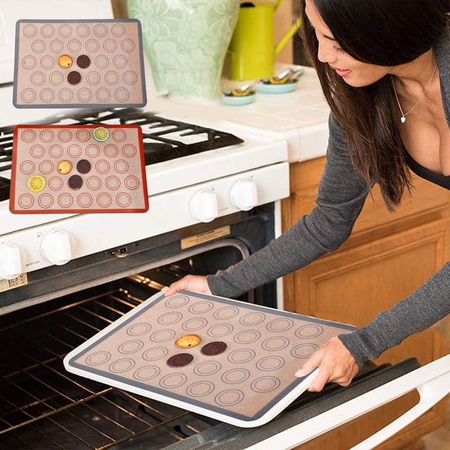 Juego de 3 alfombrillas de silicona antiadherentes - Bandejas reutilizables para macarrones, galletas y pasteles, fáciles de limpiar para horno y lavavajillas
