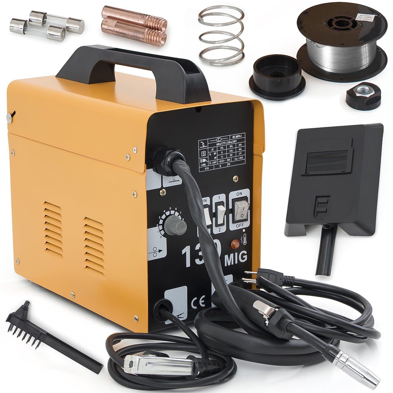 GASLESS MIG 130 WELDER NO GAS FLUX CORE AUTO WIRE FEED PORTABLE WELDING MACHINE