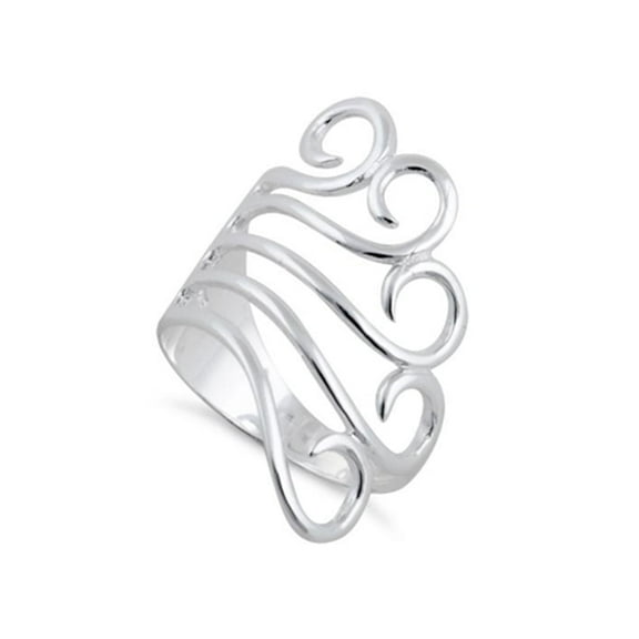 925 Sterling Silver Oxidized Platinum Plated Freeform Swirl Women Valentines Day Gifts Ring