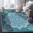 thumbnail image 5 of Area Rugs Indoor Non-Slip Rectangle Rug 5x7 Ft Retro Ethnic Style Abstract Green Tribal Flower Printing Rug Rubber Backing Floor Mats Non Shedding Home Decor Carpet for Entryway Living Room, 5 of 8