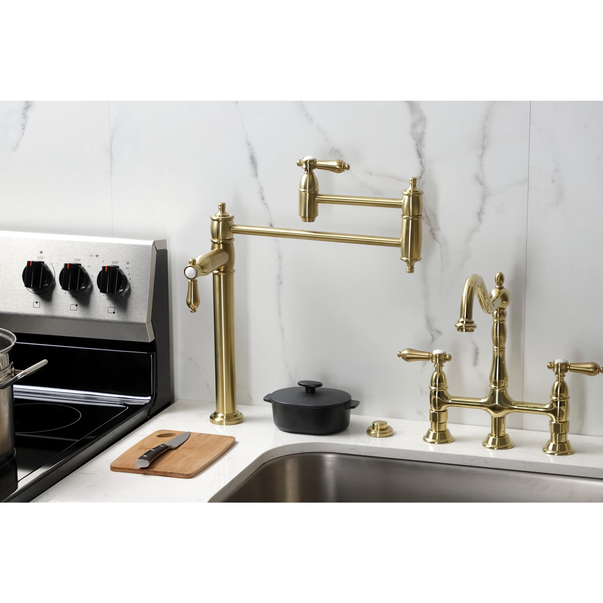 Kingston Brass KS3707BAL Heirloom Deck Mount Pot Filler Faucet, Brushed Brass