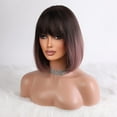thumbnail image 4 of DOPI Long Straight Black Brown Wig Hair for Women Lady Girl Middle Part with Bangs Dark Black Roots 20 inches Heat Resistant Synthetic Natural Looking Wig Home Wedding Normal Daily Cosplay Part, 4 of 6