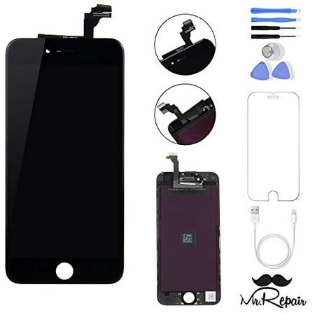 Black iphone 6 LCD Display Touch Screen Digitizer Assembly Screen replacement full set with tools Mr Repair Parts Free Charger Cable (Best Iphone Screen Replacement)